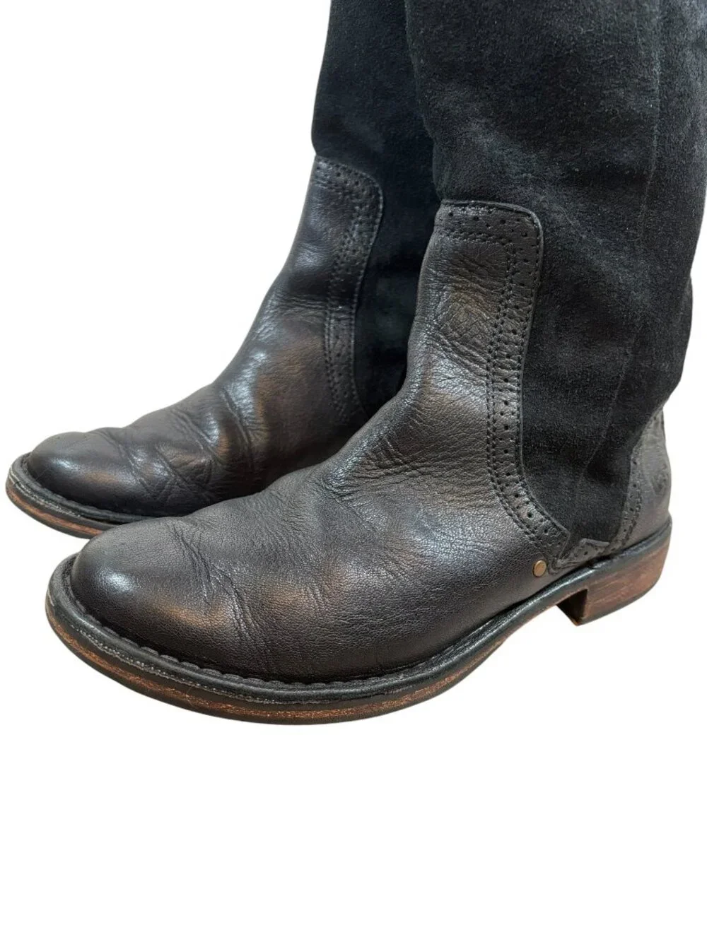 UGG Castille Tall Riding Boots Black Suede Leather Knee High